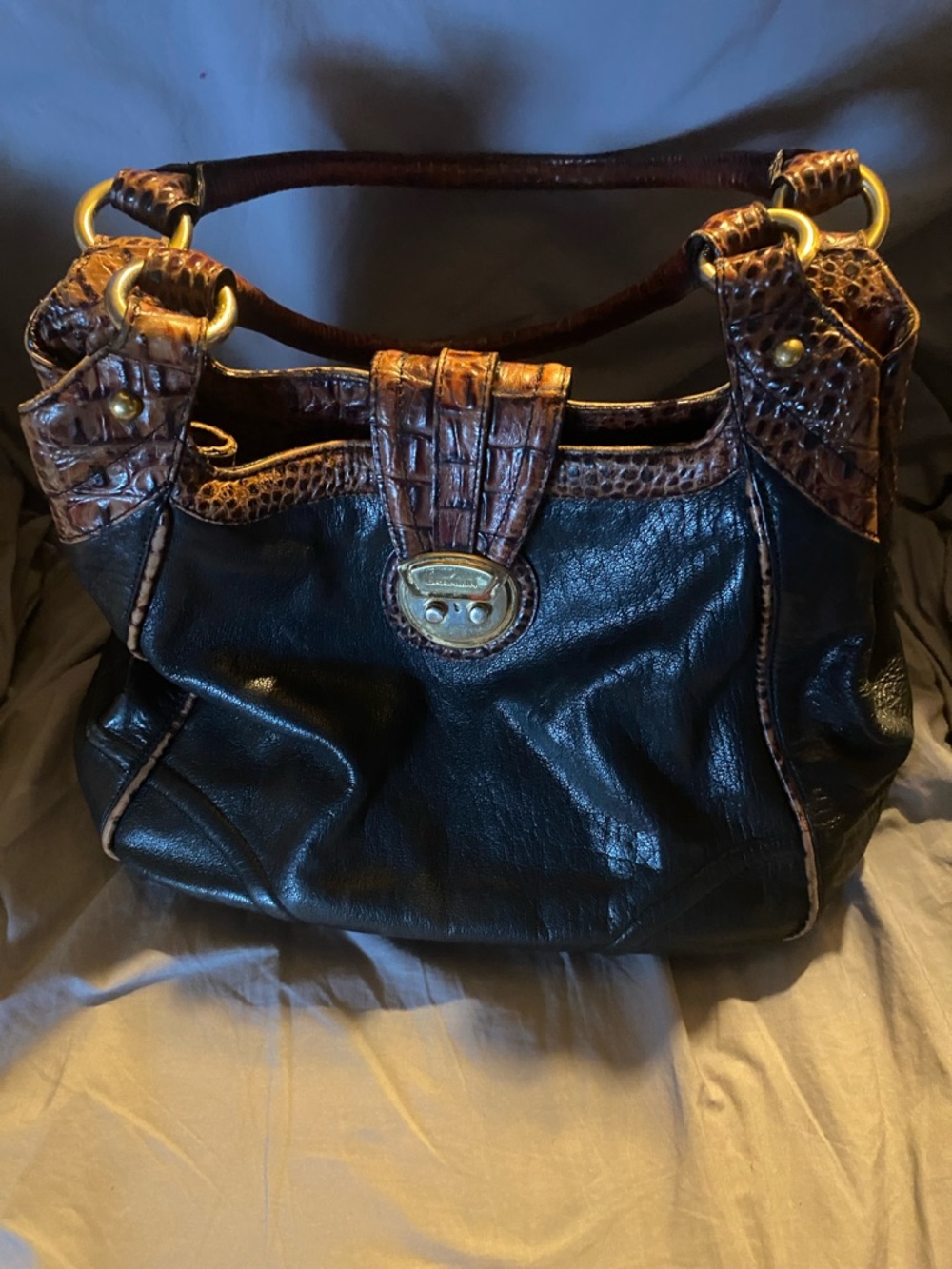 Brahmin Black and Brown Leather Shoulder Satchel